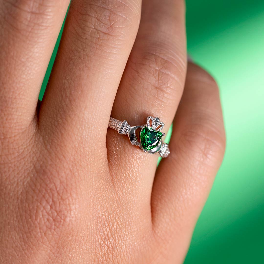 Emerald CZ Claddagh Ring