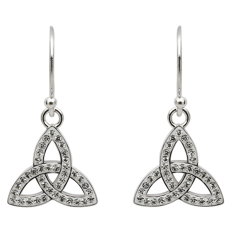 Sterling Silver White Swarvoski Crystal Trinity Drop Earrings