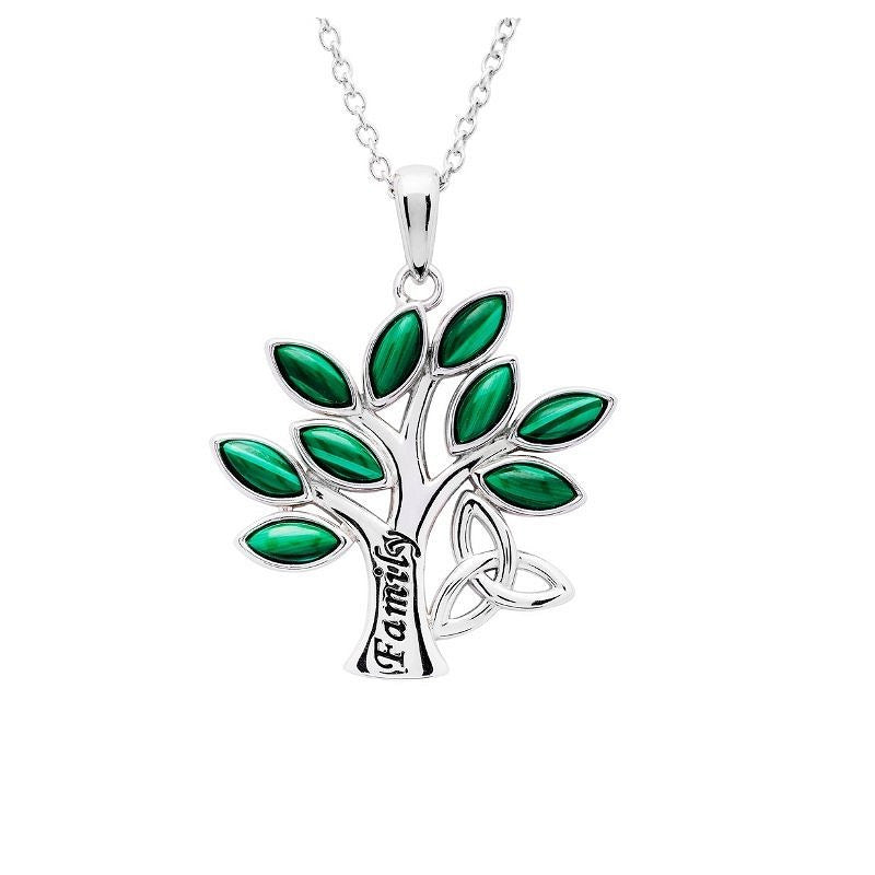 Sterling Silver Tree of Life w/ Malachite/CZ Pendant