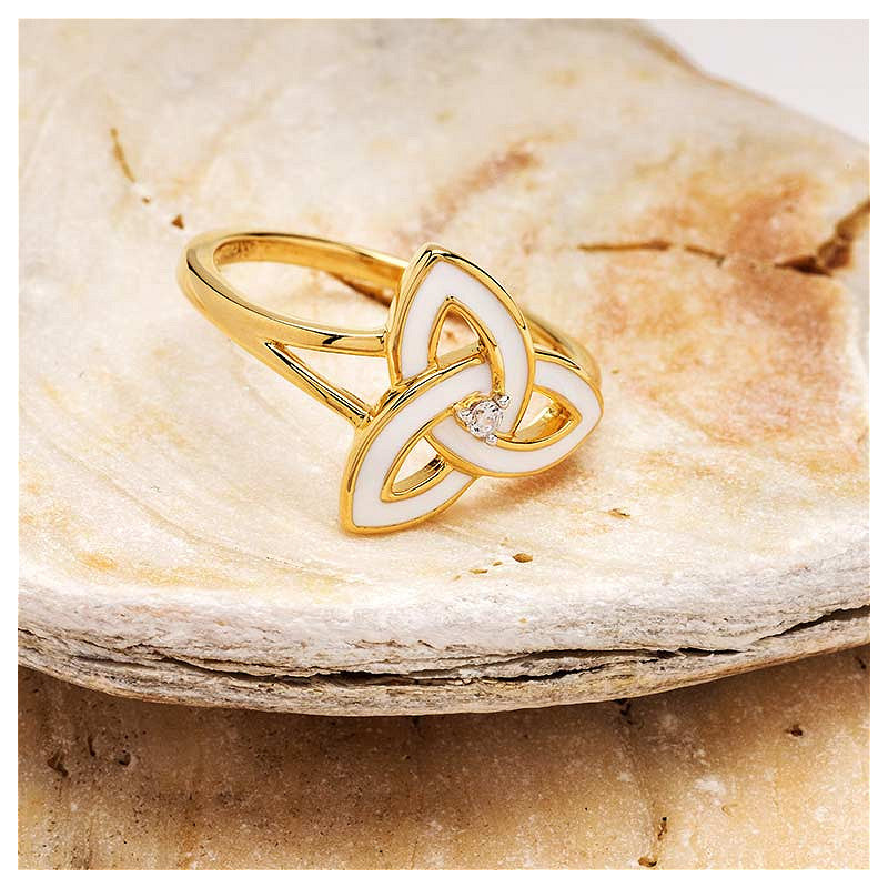 14KT Gold Vermeil White Enamel Trinity Ring