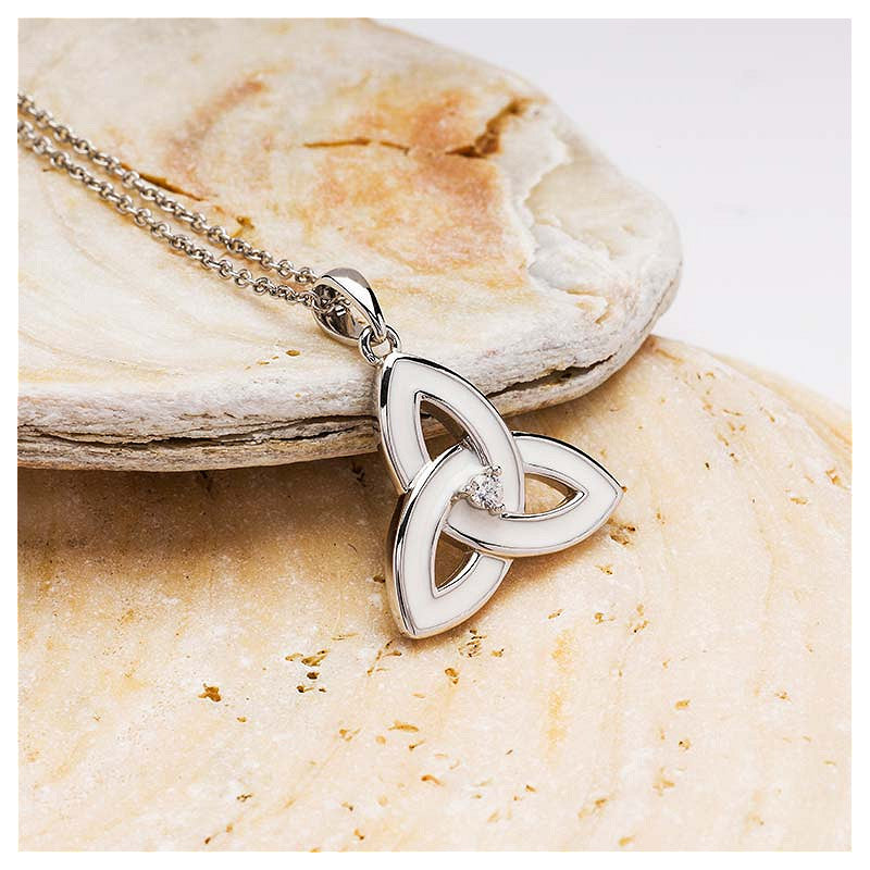 Sterling Silver White Enamel Trinity Pendant