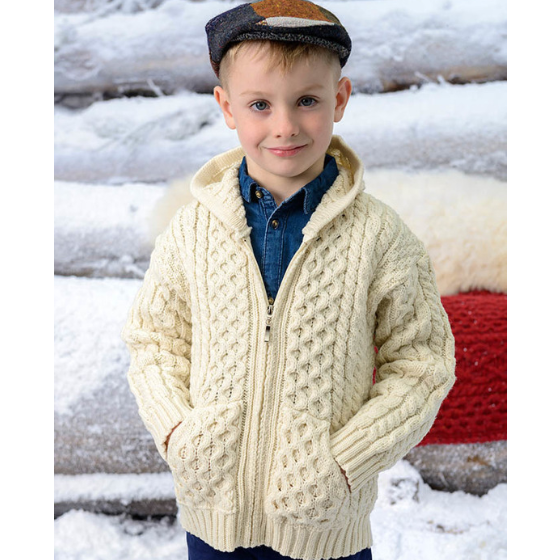 Kid's Aran Hooded Zip Cardigan
