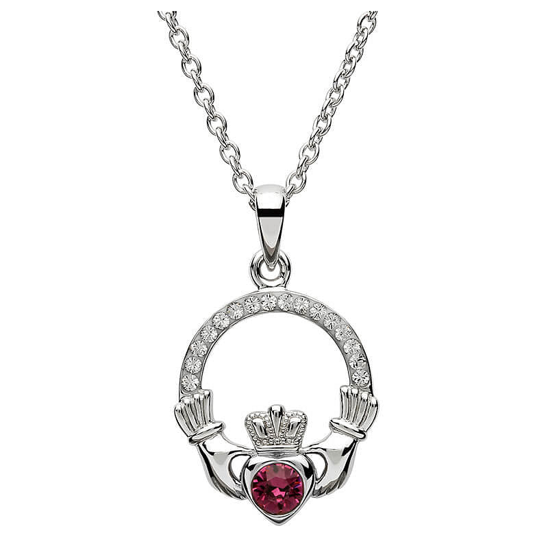 Sterling Silver Claddagh Birthstone Necklace W/ Swarvoski Crystals