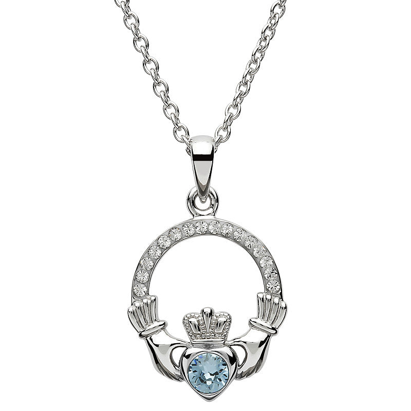 Sterling Silver Claddagh Birthstone Necklace W/ Swarvoski Crystals