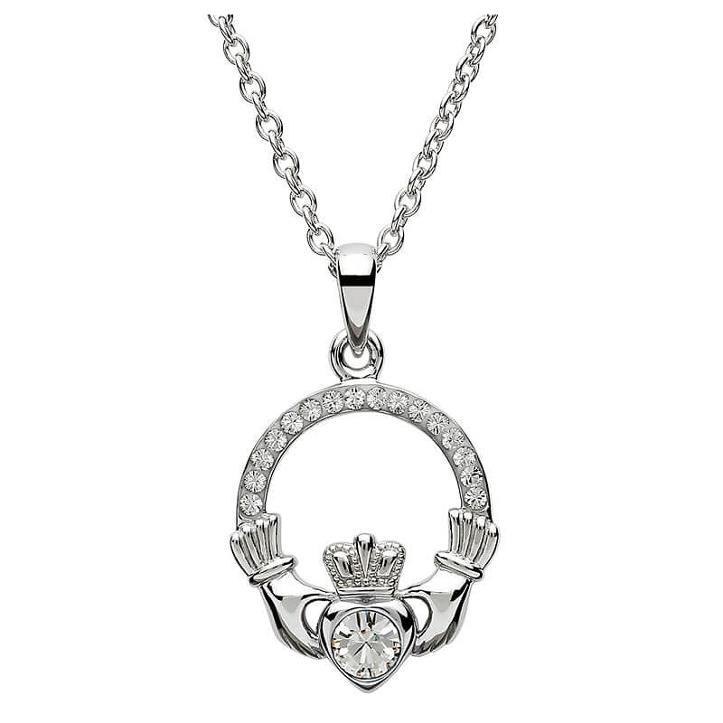 Sterling Silver Claddagh Birthstone Necklace W/ Swarvoski Crystals