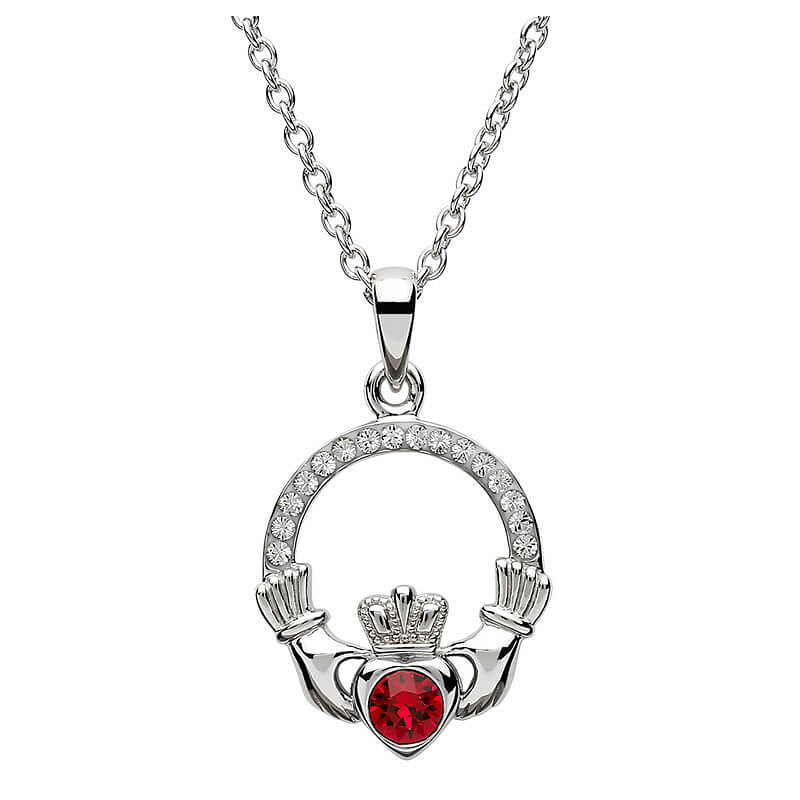 Sterling Silver Claddagh Birthstone Necklace W/ Swarvoski Crystals