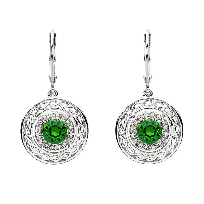Sterling Silver Swarvoski Green/White Celtic Earrings