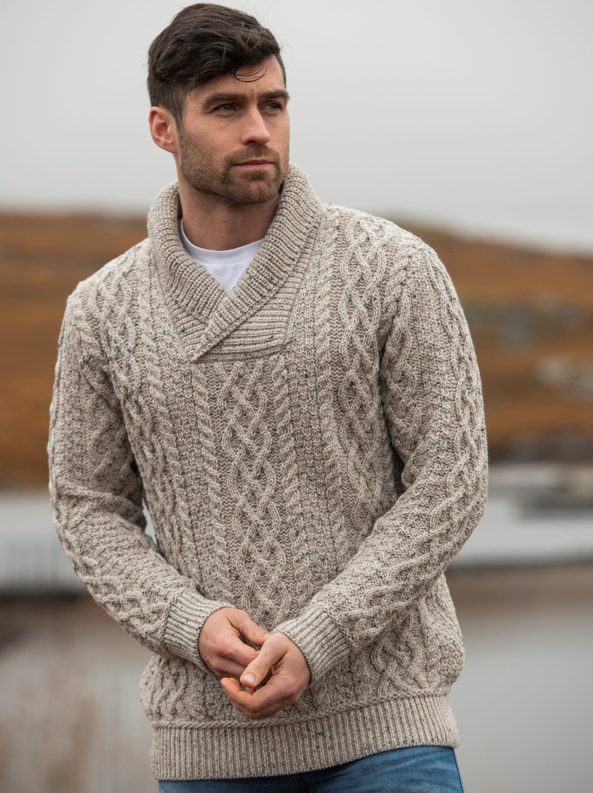 Aran Shawl Collar Cardigan