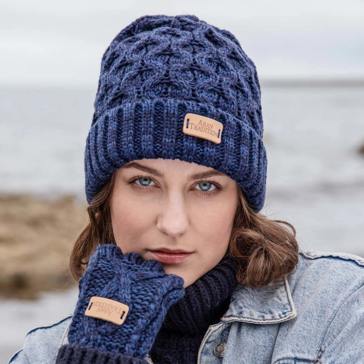Navy Aran Cable Beanie | Unisex