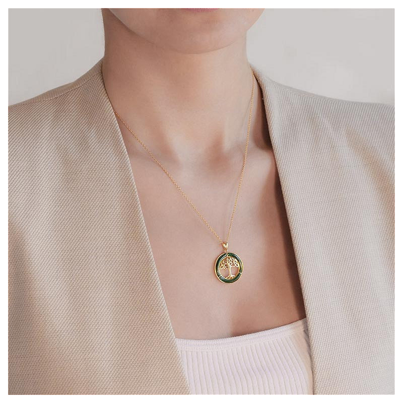 14KT Gold Vermeil Malachite Tree of Life Necklace