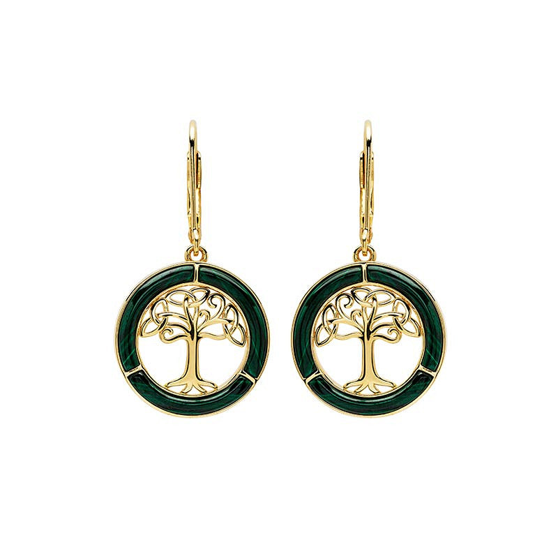 14KT Gold Vermeil Malachite Tree of Life Drop Earrings
