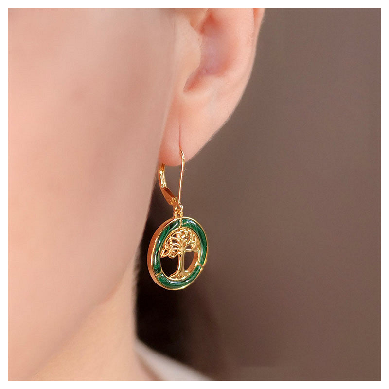 14KT Gold Vermeil Malachite Tree of Life Drop Earrings