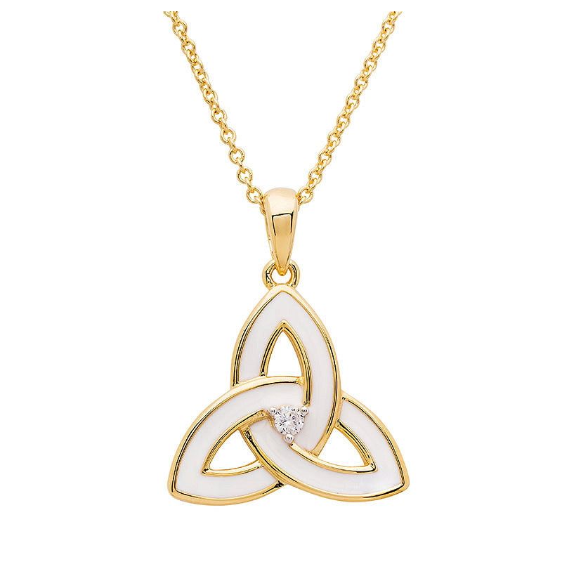 14KT Gold Vermeil White Enamel Trinity Pendant