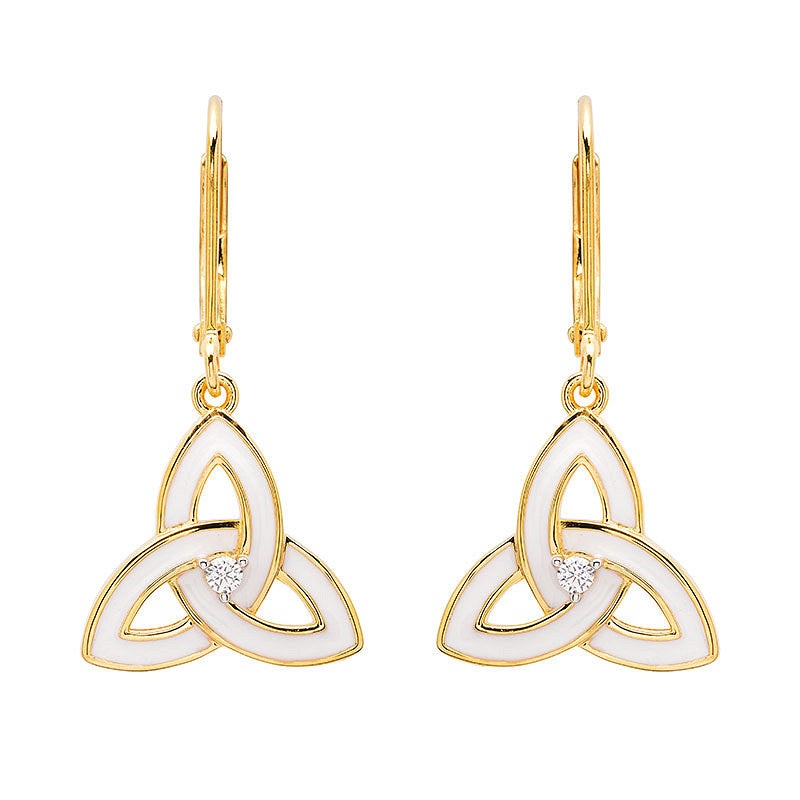 14KT Gold Vermeil White Enamel Trinity Drop Earrings