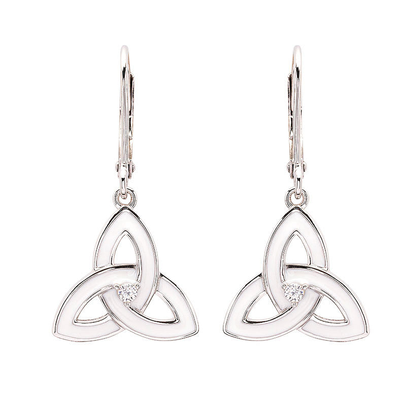 Sterling Silver White Enamel Trinity Drop Earrings