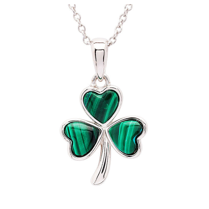 Sterling Silver Shamrock Pendant with Malachite