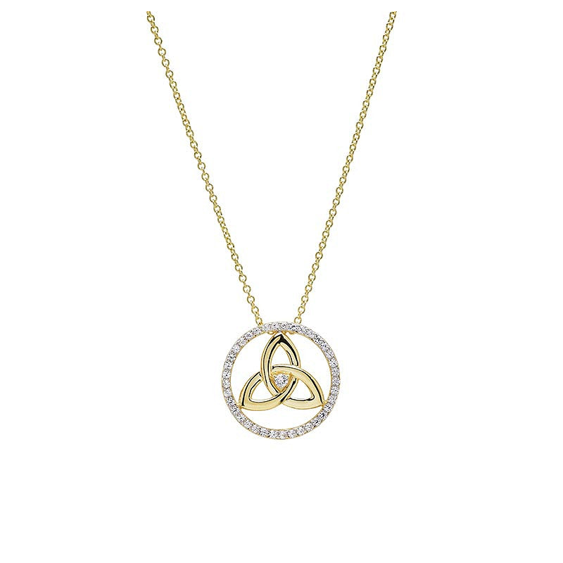 14KT Gold Vermeil Trinity Knot White Sapphire Necklace