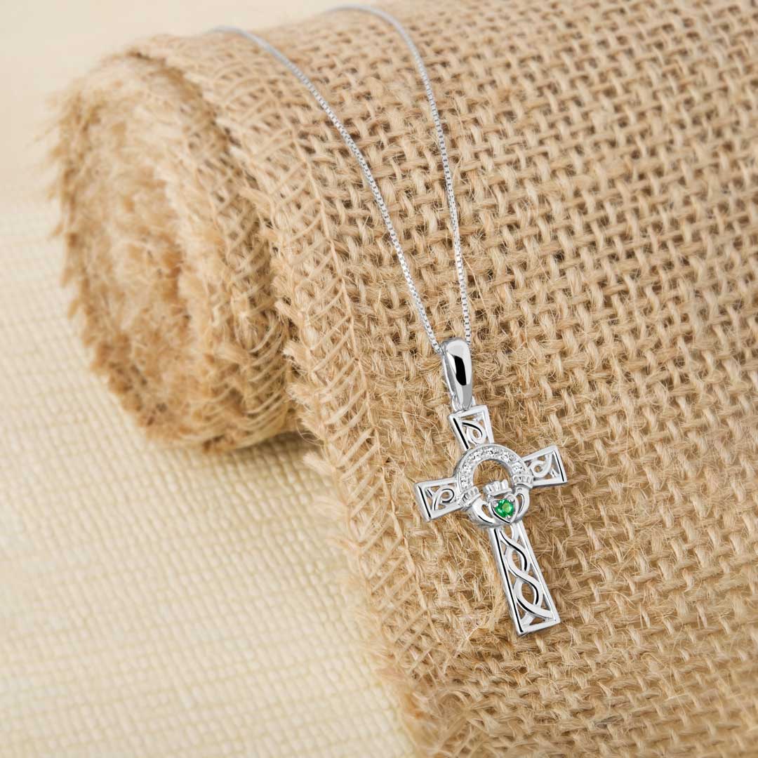 Silver Celtic Claddagh Cross Necklace
