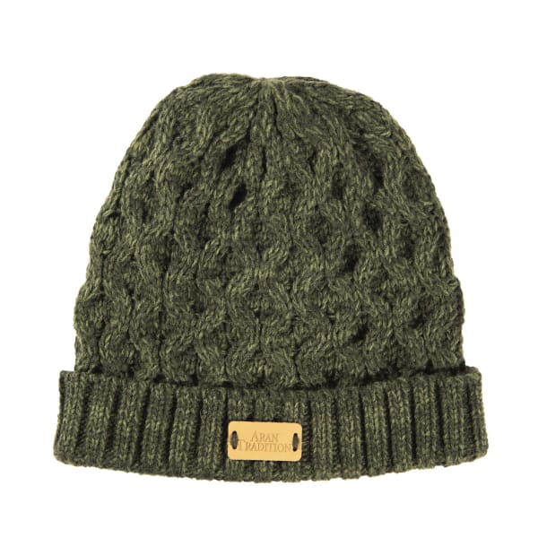 Dark Green Aran Cable Beanie | Unisex