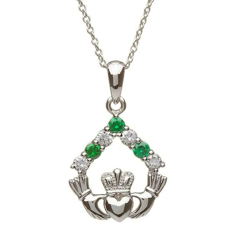 Silver Claddagh Stone Set Pendant